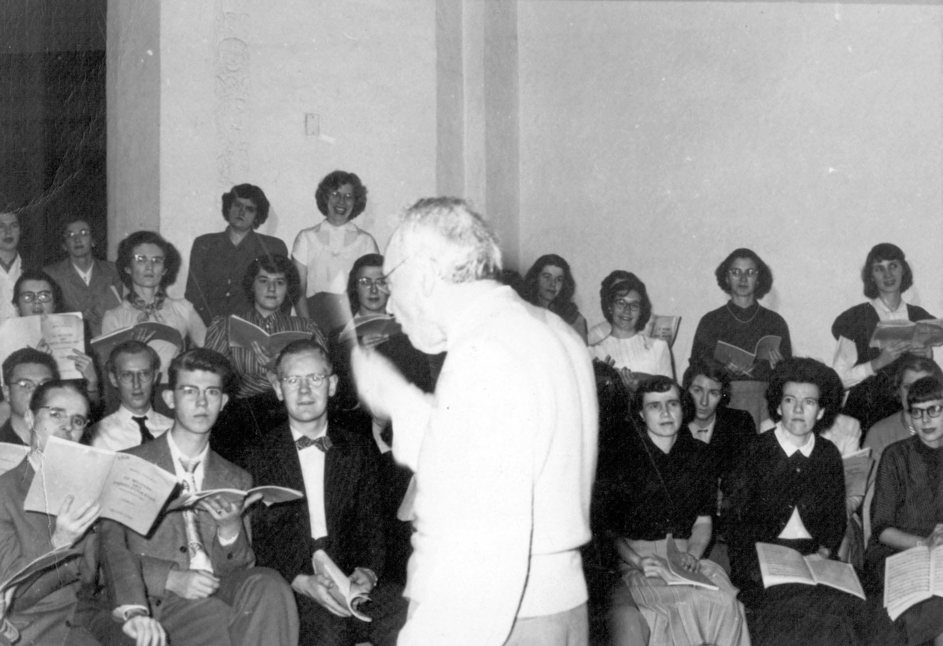 CpM rehearsing with Serge Koussevitzky at Old South Church, 1950