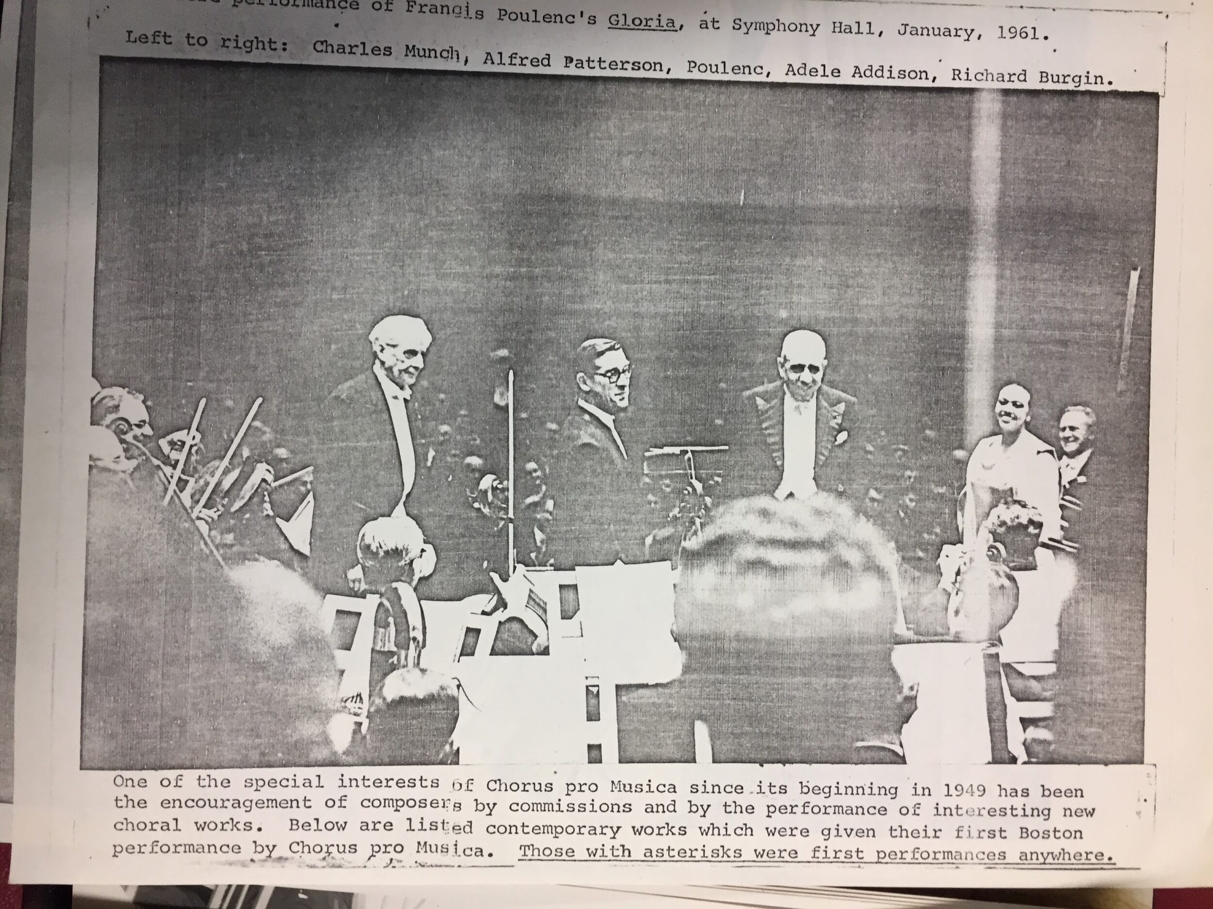 World Premiere of Poulenc's Gloria at Symphony Hall, January 1961